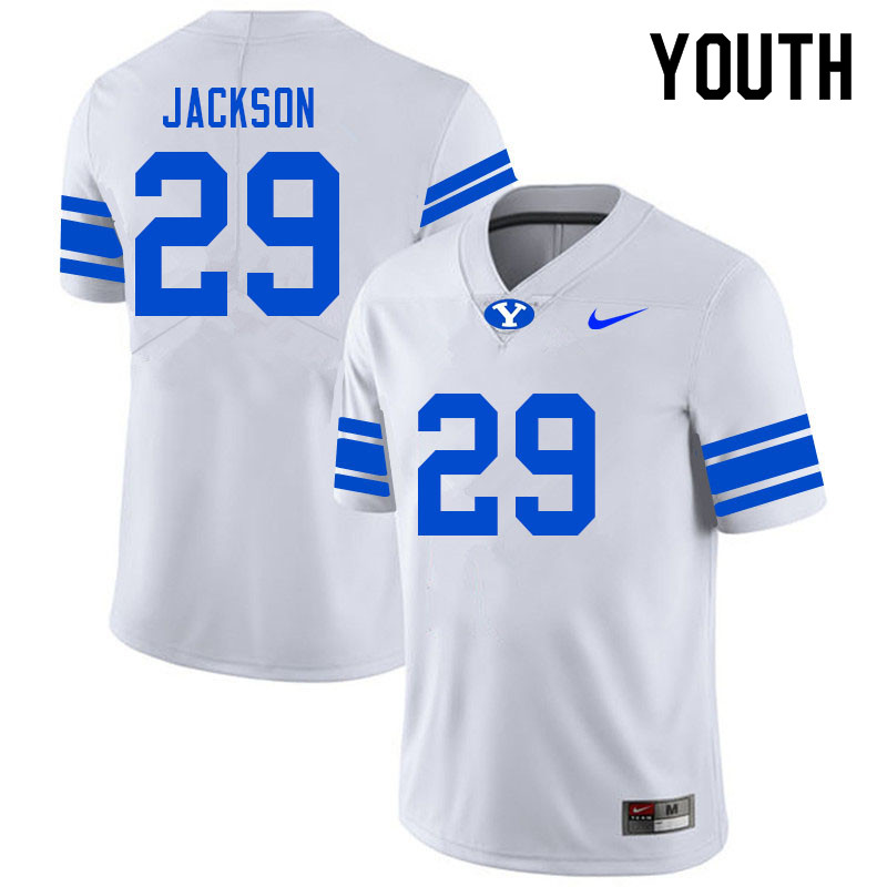 Youth #29 Chris Jackson BYU Cougars College Football Jerseys Sale-White - Click Image to Close